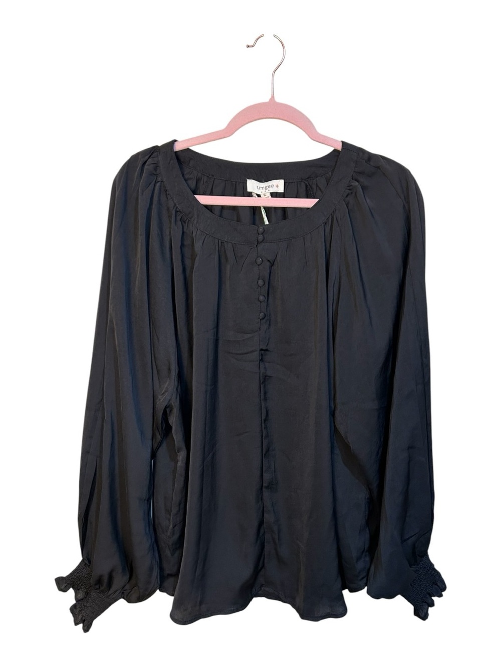 Umgee Black Long-Sleeve Button-Peep Peasant Blouse